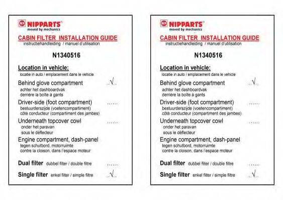 NIPPARTS N1340516 Фільтр, повітря у внутрішньому просторі