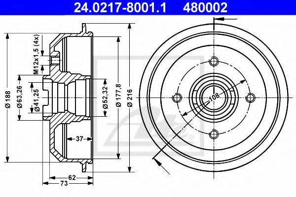 ATE 24021780011 Гальмівний барабан