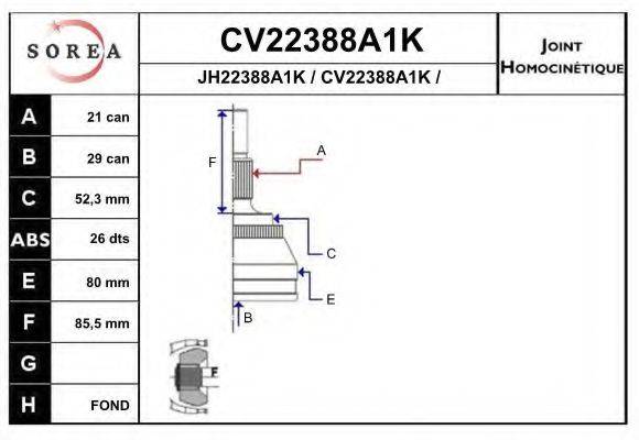 EAI CV22388A1K Шарнірний комплект, приводний вал