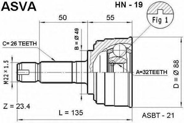 ASVA HN19 Шарнірний комплект, приводний вал