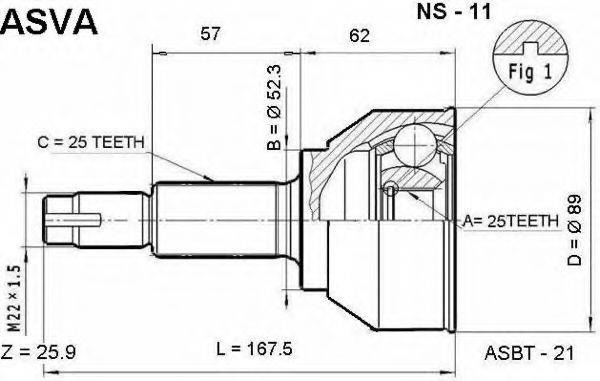 ASVA NS11 Шарнірний комплект, приводний вал