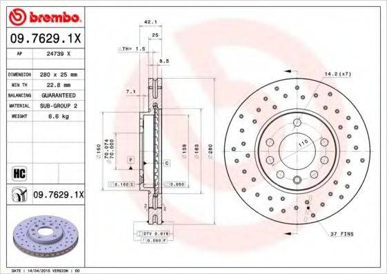 BREMBO 0976291X гальмівний диск